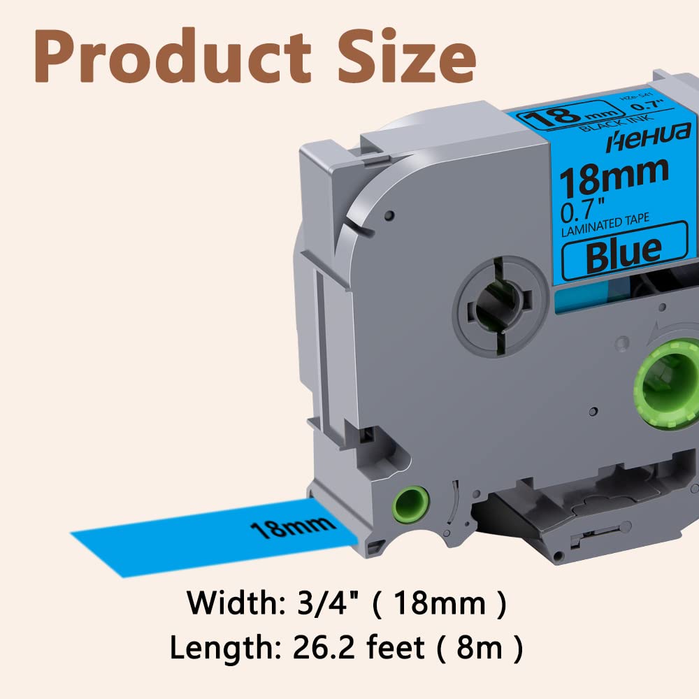 Hehua Tape Tze Tz - Cinta laminada de 18 mm 0.7 azul compatible con Brother P-Touch TZe-541 TZe541 TZ541 TZ541 para Ptouch PT D400 D600 D610 P710bt, 3/4 pulgadas x 8 m, negro sobre azul, paquete de 3