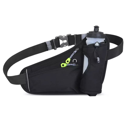 HOTEMIA Riñonera con soporte para botella de agua para hombres y mujeres, correr, senderismo, camping, ciclismo, se adapta a todos los teléfonos (botella no incluida), Negro -, Una talla, Deporte
