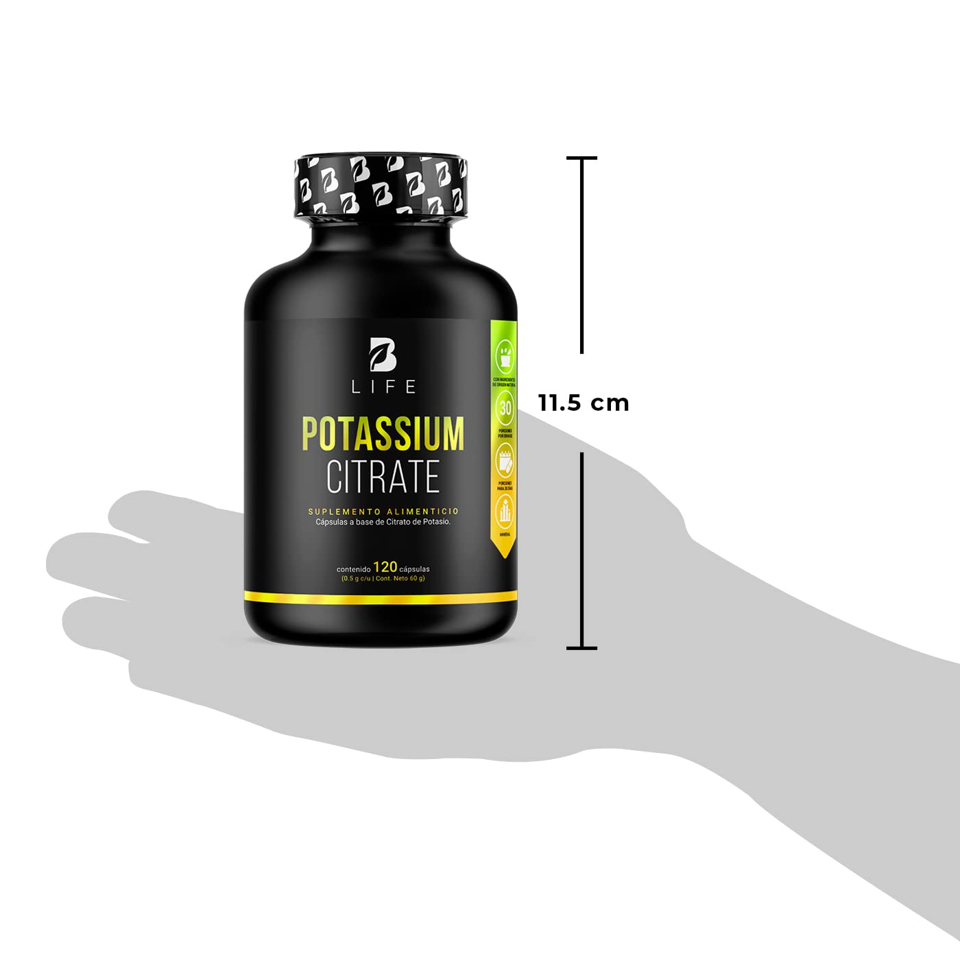 B Life Company Citrato de Potasio 800 mg de Potasio (Provenientes de 1000 mg). Ingredientes Naturales de 120 Cápsulas. Potassium Citrate