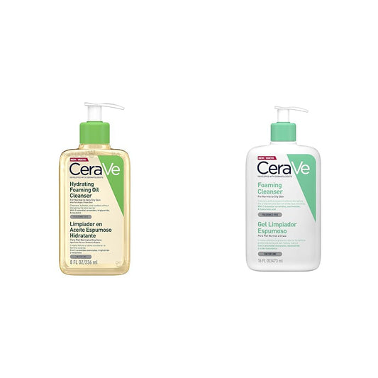 CeraVe Limpiador en Aceite Piel Normal a Muy Seca 236ml + Gel Limpiador Espumoso |473ml| Limpiador diario para piel mixta, grasa o con acné | Libre de fragancia