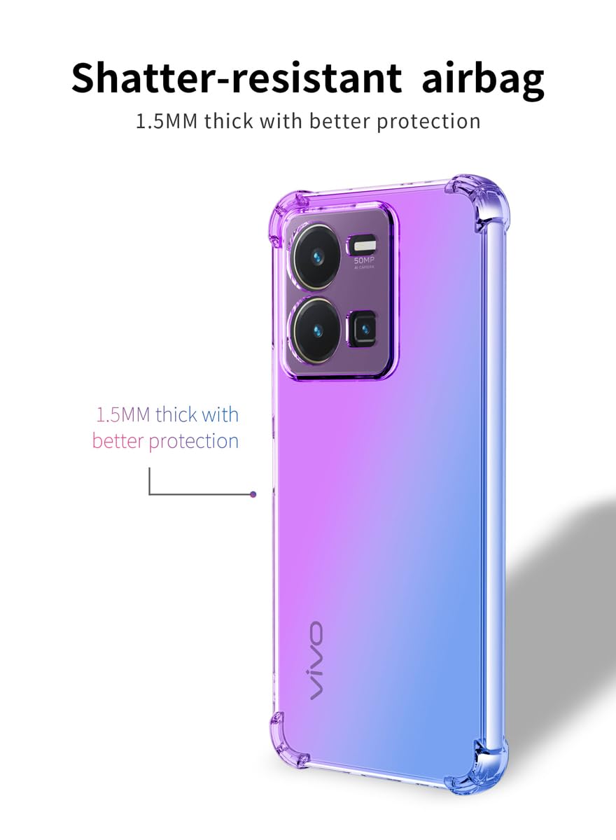 DABUNA Funda para Vivo Y35 4G Case Uso Rudo,Transparente Colores Degradados Protectora de Cámara Anticaída Carcasa Bumper(Púrpura Azul)