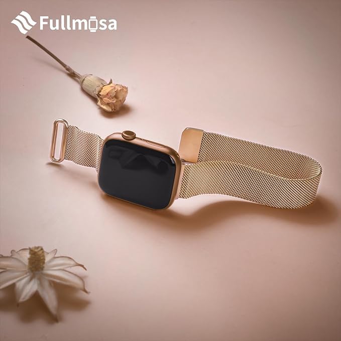 Fullmosa Correa Magnética Compatible con Apple Watch 42mm 41mm 40mm 38mm,Pulseras de Repuesto de Acero Inoxidable Milanese Loop para iWatch Ultra 2/1 Series 10 9 8 7 6 5 4 3 2 1 SE，Oro Rosa