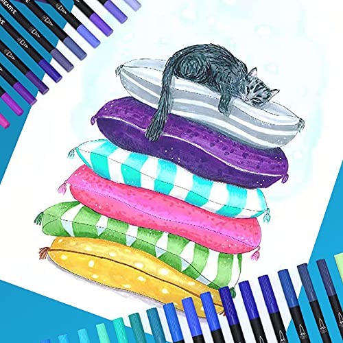 Marcadores Fineliner 72 piezas Rotuladores duales de acuarela INDRA con punta pincel y punto fino de 4mm hechas de nailon para niños y adultos