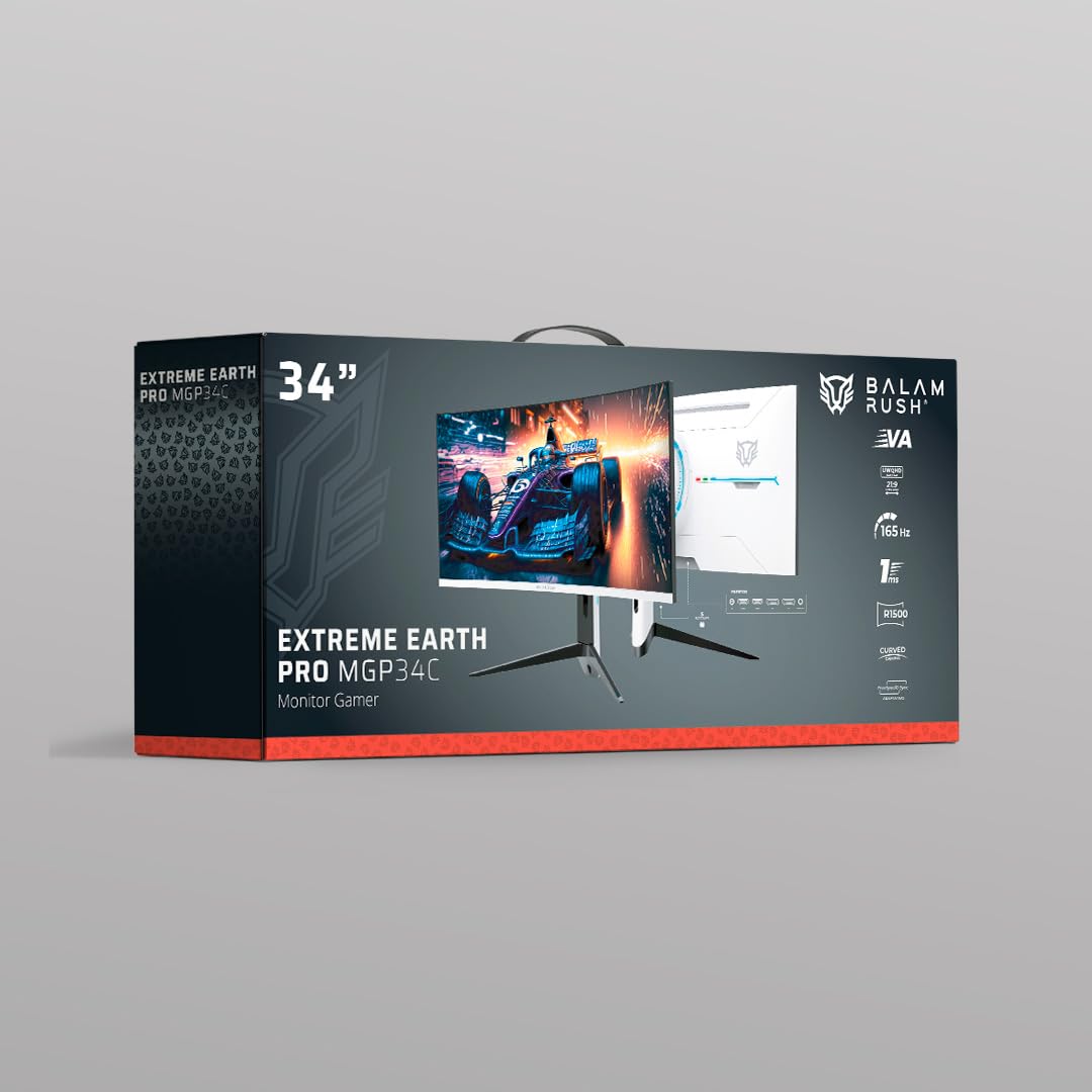 Balam Rush Monitor Gamer Curvo 34" VA/Extreme Earth Pro MGP34C / 4K WQHD R1500 / 165 Hz / 1 ms/Pip PBP/Altura Ajustable / 2xHDMI 2.1 / 2xDP / Blanco