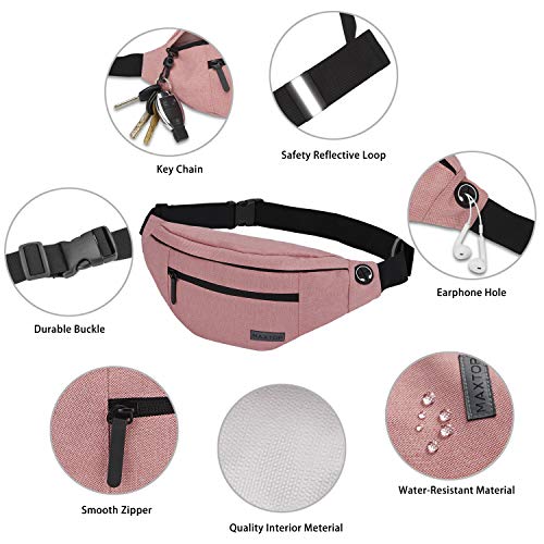 Riñonera MAXTOP Rosa con Conector para Auriculares y 4 Bolsillos para Mujer y Hombre