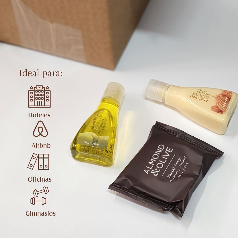 Jypesa | Jabón Hotelero Almond & Olive | Amenidades Hoteleras para Hotel y Airbnb | Kit de Baño 144 Piezas | Jabones Crema y Shampoo