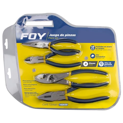 Foy 142039 Juego pinzas para electricista con mango con doble plastisol, 4 piezas