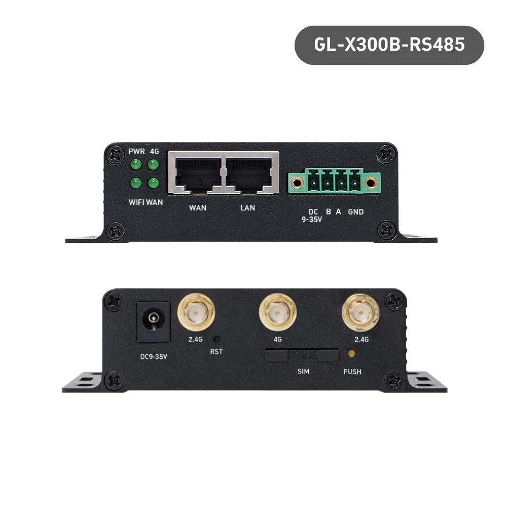 GL-X300B (Collie) 4G LTE VPN Puerta de enlace inalámbrica industrial, antenas externas 4G de banda completa, perro de guardián de hardware, al mando, cifrado DNS, solo 2.4GHz (RS485)