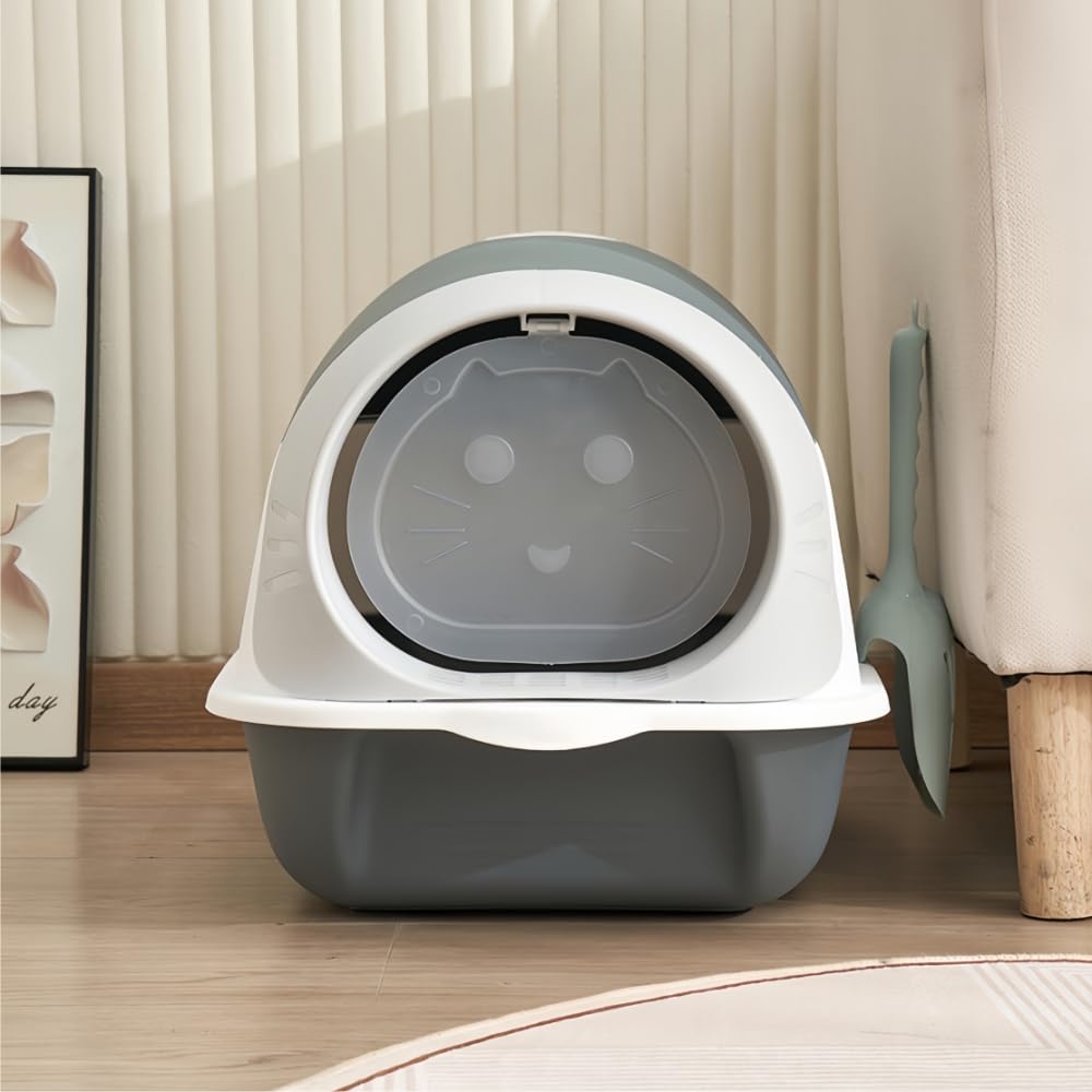 Caja de Arena para Gatos BAIWOLF Gris con Capucha y Antisalpicaduras