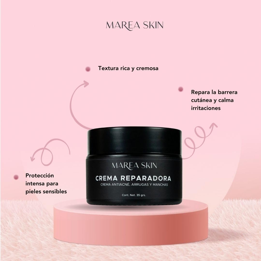Crema Reparadora con Vitamina E, Orgánico Certificado , Anti Arrugas, Anti Acne, Anti Manchas, Libre de Parabenos y Fragancias, Humectante Facial Orgánico | 30 Días de Garantía | Marea Skin | Club Marea