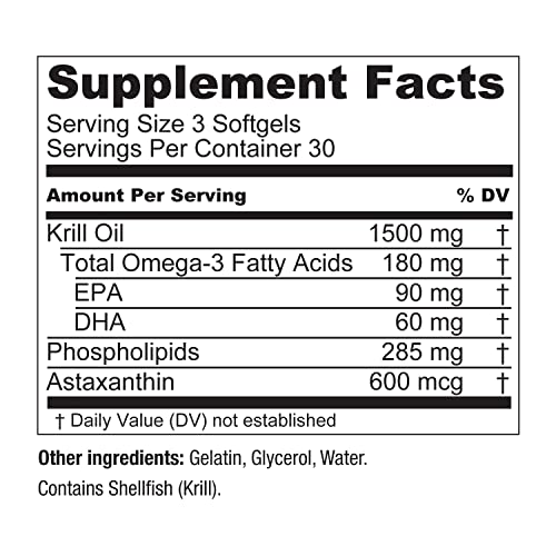 KrillWell - Aceite de krill K-Real probado, sustentable y clínicamente probado, 2 veces más eficaz que el aceite de pescado, suministro de 30 días