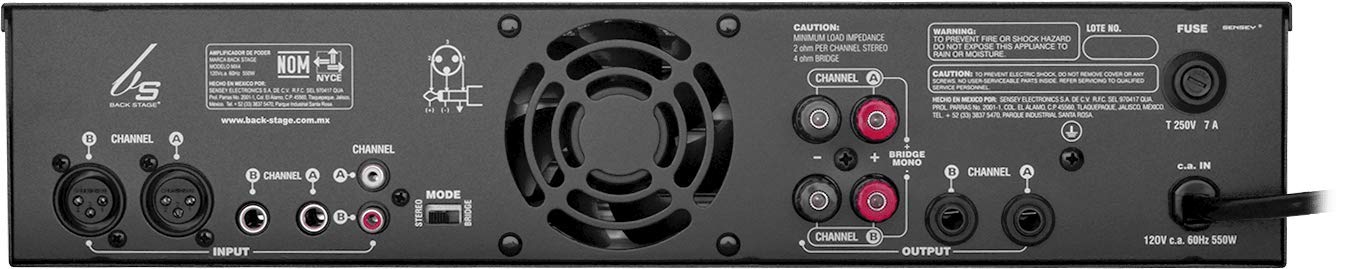 Backstage MX-4 Amplificador de potencia 400 W RMS 2 Canales Clase AB 2 Ohms Estable 410 W Bridge Ideal para Instalaciones Fijas