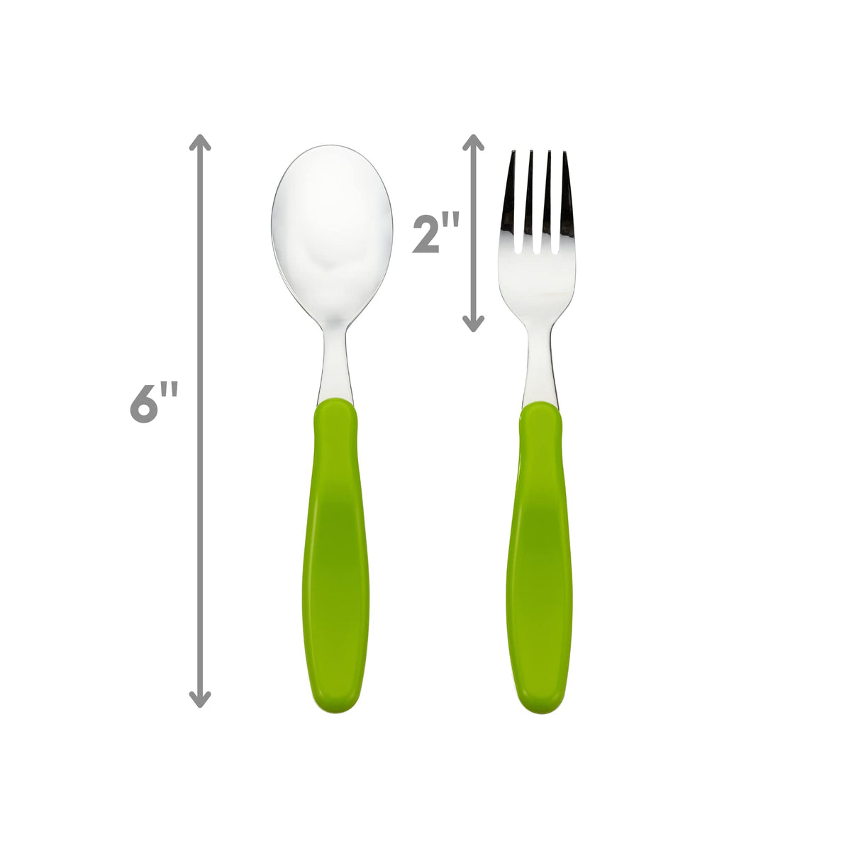 Innobaby Din Din Smart EZ Grip Cuchara y tenedor con estuche de transporte, juego de utensilios para niños y niños, sin BPA (verde)