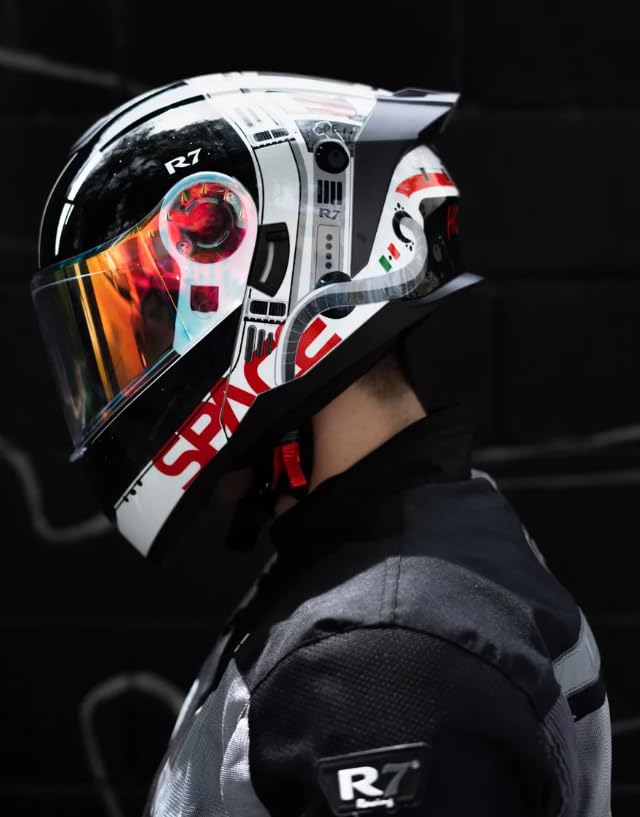 Casco Moto Abatible R7 Space Luz Led Certificado Dot (XX-Large)