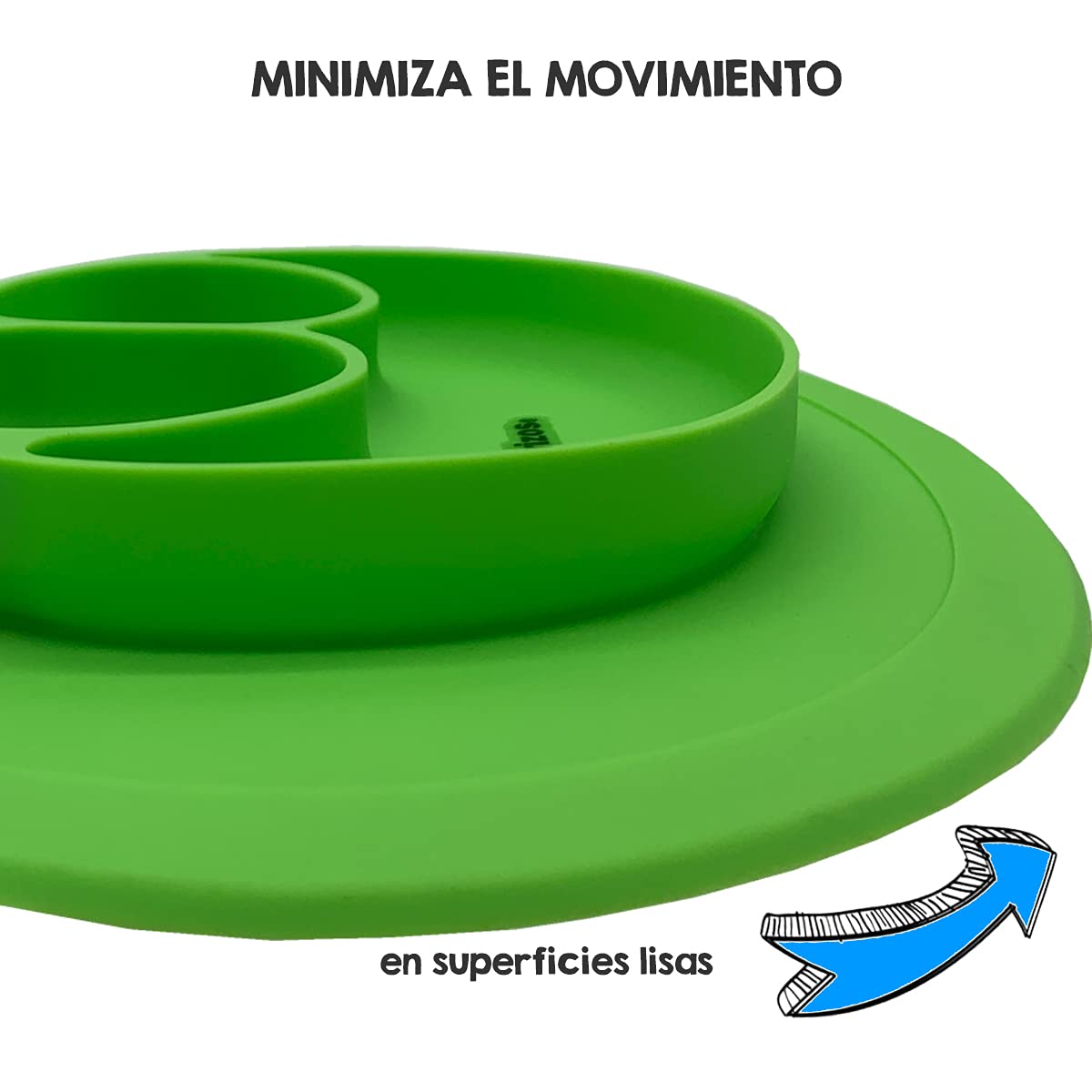 Bberizos| Plato y Cuchara de Silicona Grado Alimenticio para Niño Niña con Divisiones para Alimentos Snacks Papillas Libre de BPA PVC (Verde)