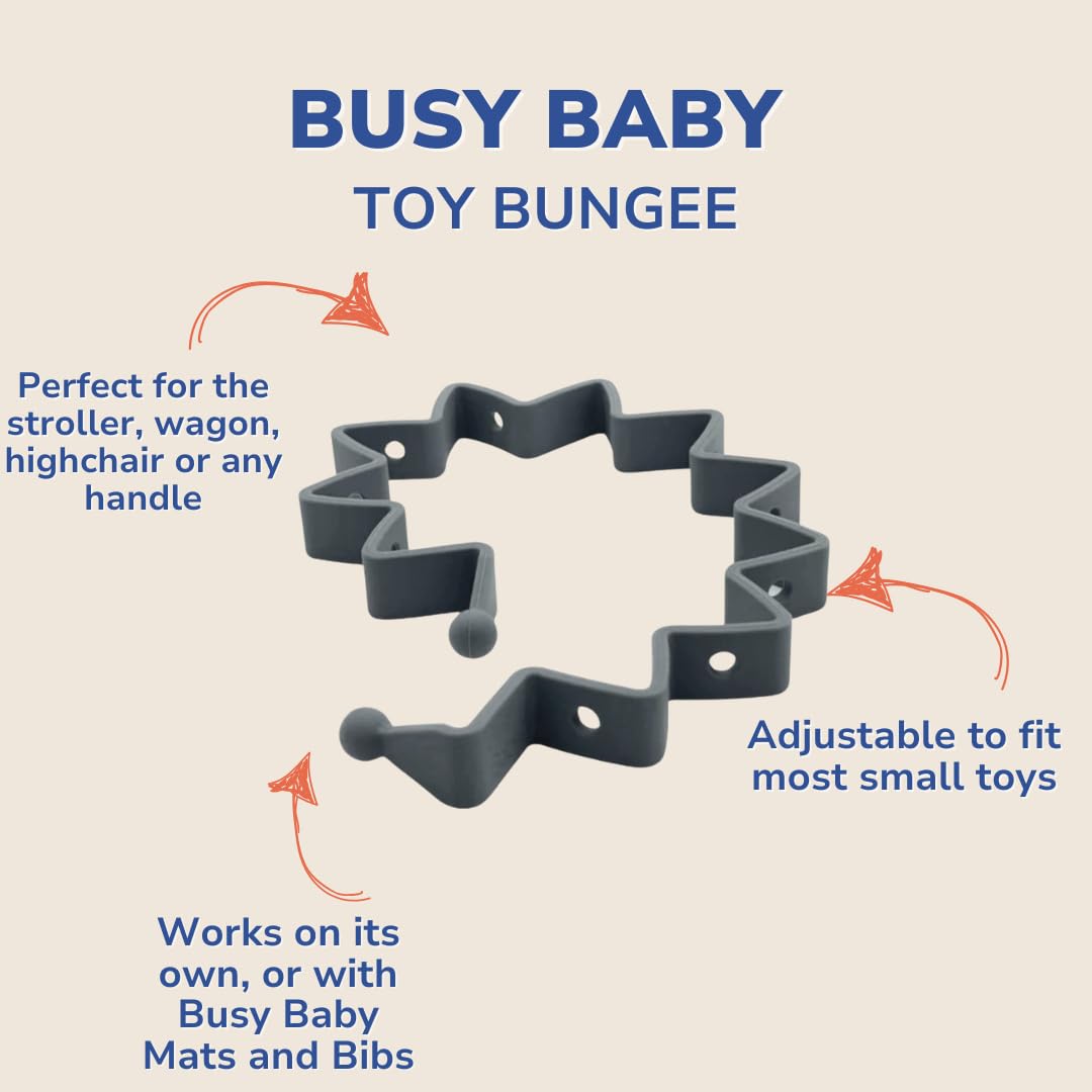 Busy Baby Toy Bungee for Baby Toys - Dishwasher Safe Toy Straps for Baby - Made with 100% Food-Grade Silicone - Pewter
