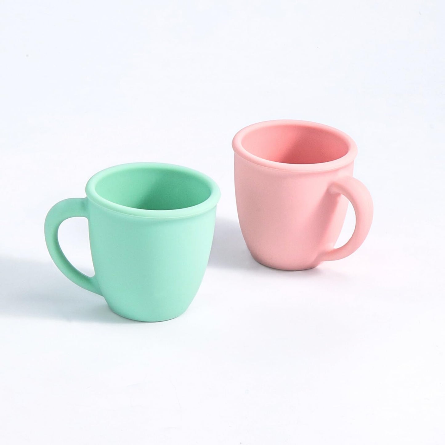 Vemolea Vaso de Silicona con Asas para bebés, para niños pequeños y niños pequeños, Vaso de Aprendizaje Abierto para Mayores de 6 Meses, 113 g (Juego de 2) (Rosa y Verde)