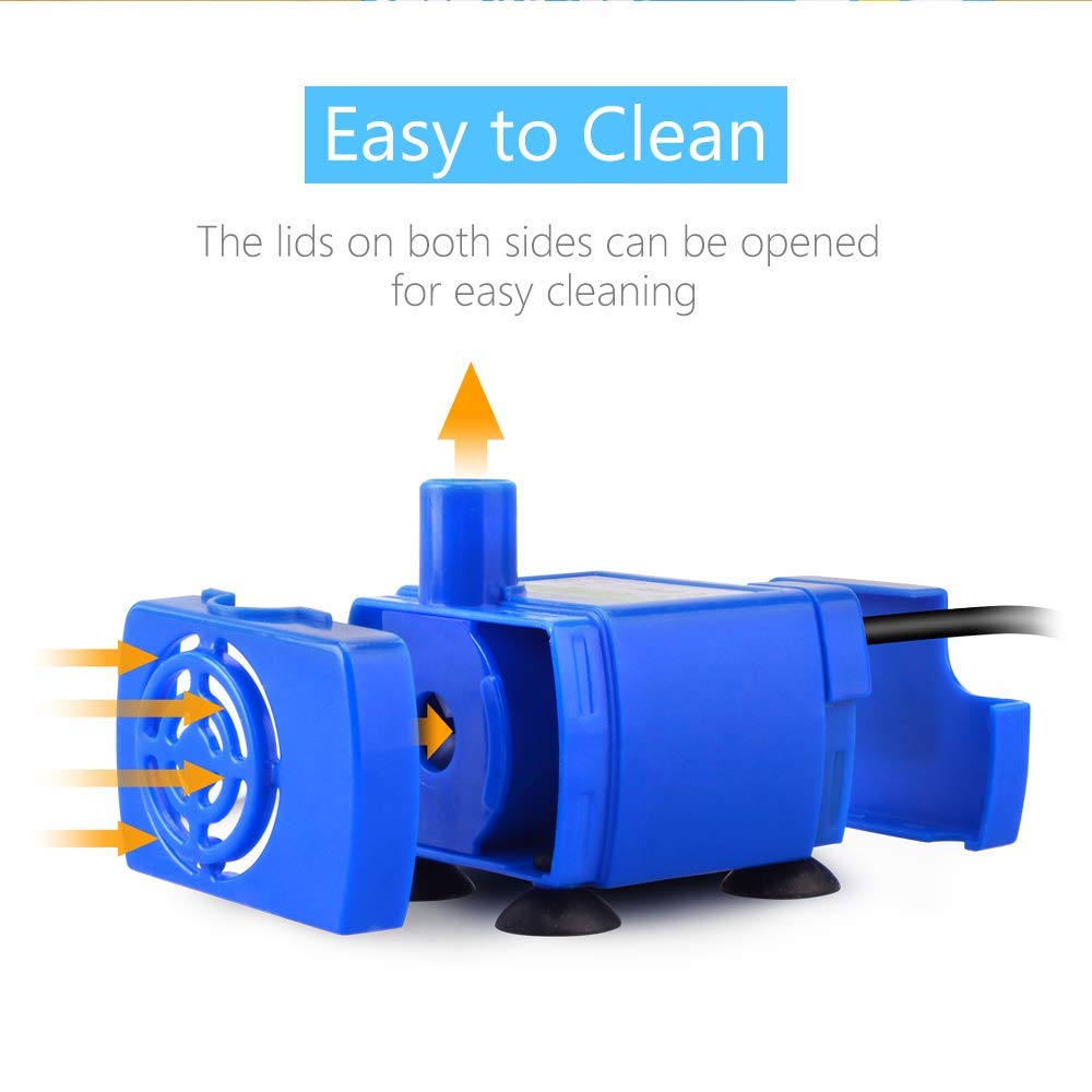 Bomba de agua eléctrica sumergible ultra silenciosa de nueva generación Cable largo de 5.9 pies Motor de bajo consumo de energía Compatible para fuentes de flores para mascotas, azul
