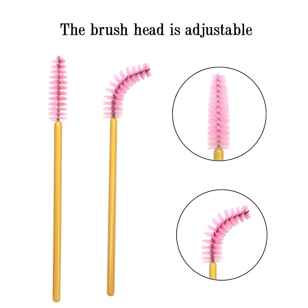 300 Pack Disposable Mascara Wands Bulk Eyelash Extension Brush Lash Wand Applicator, Gold/Pink