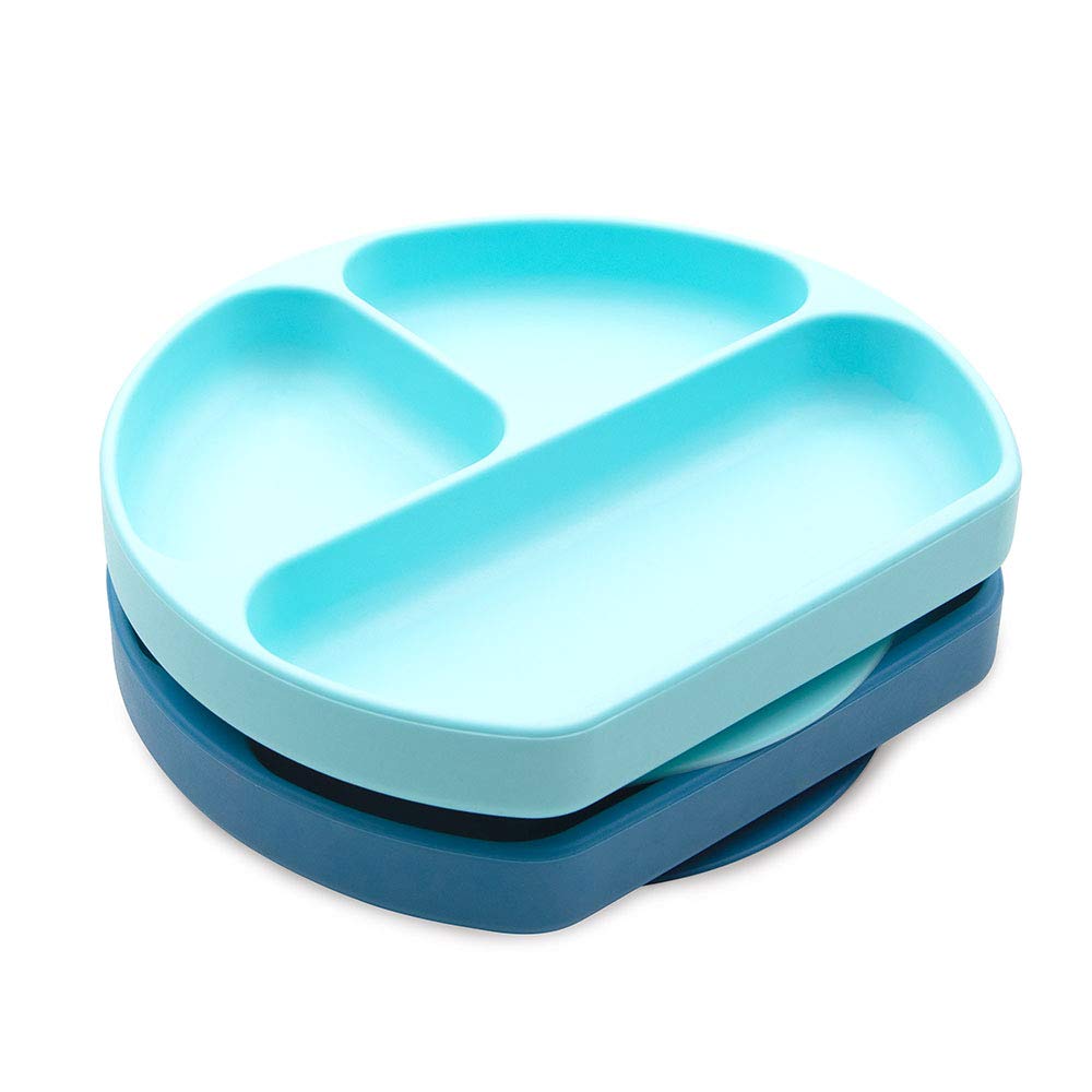 Bumkins - Plato de succión para niños pequeños y bebés, plato de agarre dividido de silicona para bebés y niños, destete LED para bebés, suministros de alimentación para niños, parte inferior