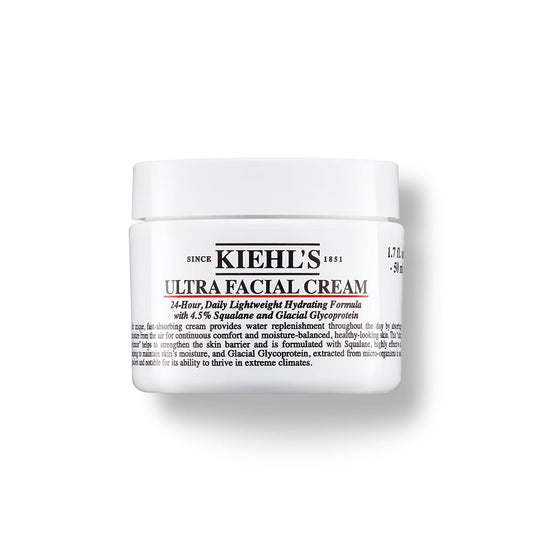 Kiehl's, Ultra Facial Cream, hidratante facial ligero no graso que deja la piel 2.3 veces más hidratada al instante, fortalece la barrera de la piel, Sin Alcohol, Con 4.5% de Escualano, 50 ml
