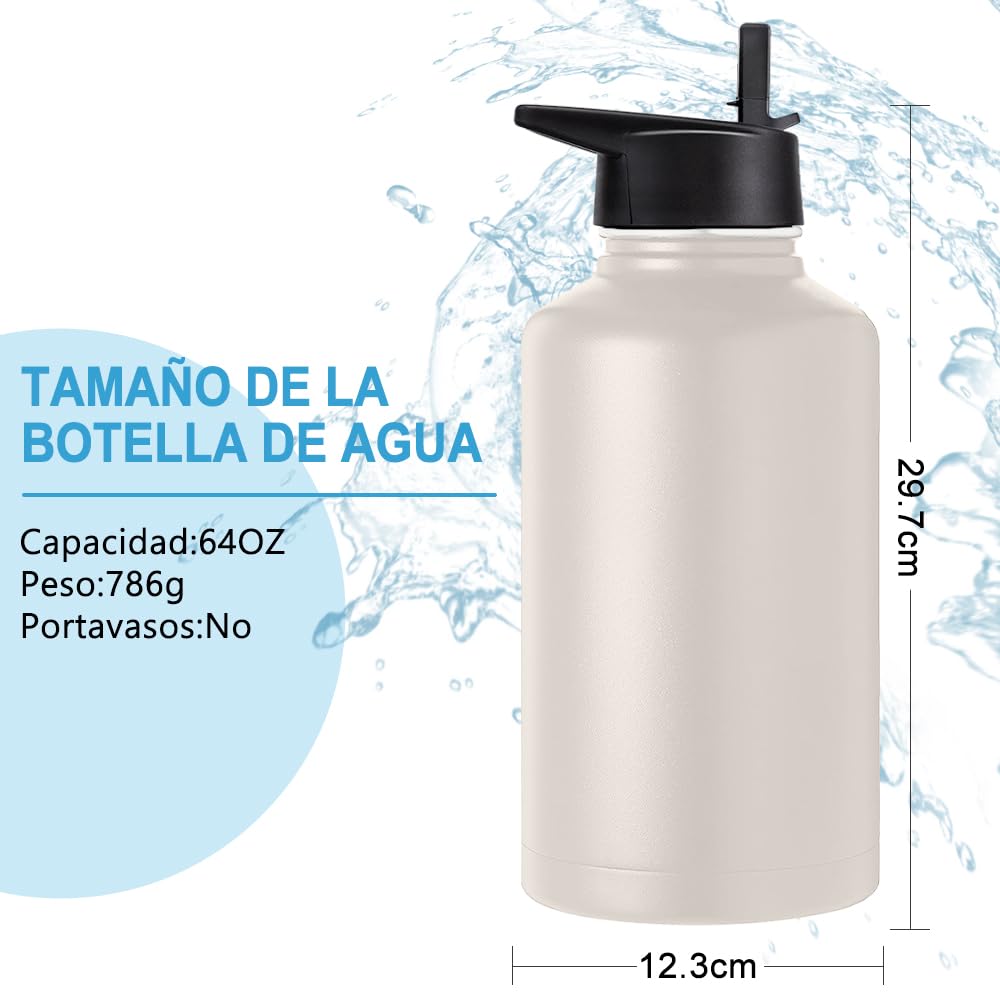 Free Wolf 64OZ Termo de Acero Inoxidable A Prueba de Fugas Con 3 Tapas y Asa, Doble Aislamiento Térmico para 24 Horas de Agua Fría y 12 Horas de Caliente