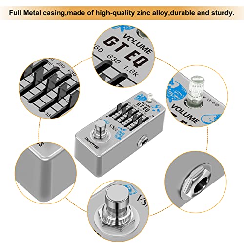 VSN Guitar Equalizer Pedal 5-band Parametric EQ Guitar Effect Pedal Frequency Compensator ±18dB Range for Mini Size True Bypass