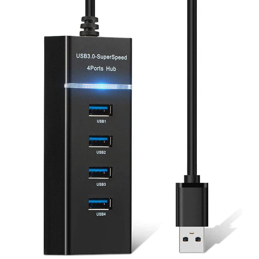 Hub USB 3.0 Sendowtek Negro SuperSpeed 5Gbps 4 Puertos para Multi Splitter Universal Compatible con Macbook, PC, PS4, Xbox, Memoria