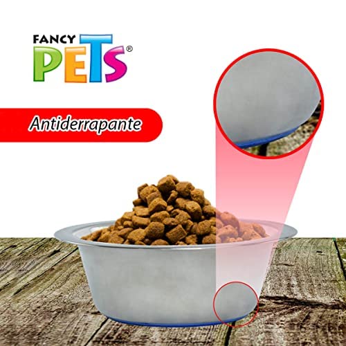 Fancy Pets Plato de Acero Inoxidable Antiderrapante para Perro con 64 Onzas o 1.8 Kilos