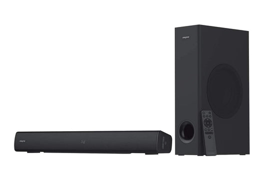 Creative Stage Barra de sonido bajo monitor de 2.1 canales con subwoofer para TV, computadoras y monitores ultraanchos, Bluetooth/entrada óptica/TV ARC/AUX-in, control remoto y kit de montaje en pared
