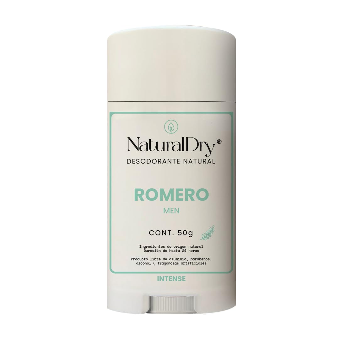 Naturaldry - Men Intense - Desodorante natural con ALUMBRE unisex para deportistas - No obstruye los poros - Sin aluminio - Sin parabenos - Elimina el mal olor - con aceite esencial de Trea Tree y Romero - Barra (1 unidad)
