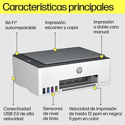 HP Impresora Multifuncional Smart Tank 580, Tinta Continua, Color, Wi-Fi, Dúplex (Doble Cara) Manual, Impresión Desde Smart App, 2 años de Garantía (1F3Y2A)