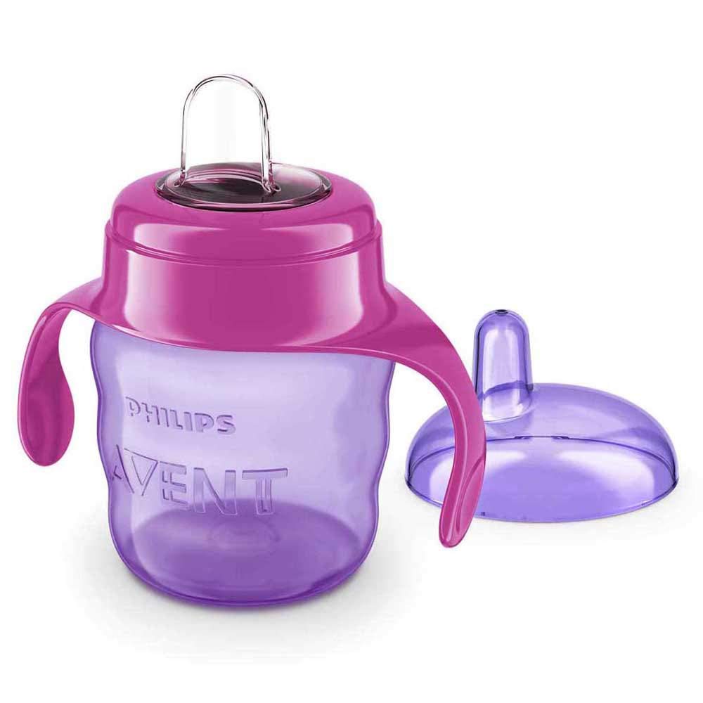 Philips Avent SCF551/03 - Vaso con boquilla de silicona para niña, válvula antigoteo, sin BPA, para 6 meses, 200 ml, color rosa