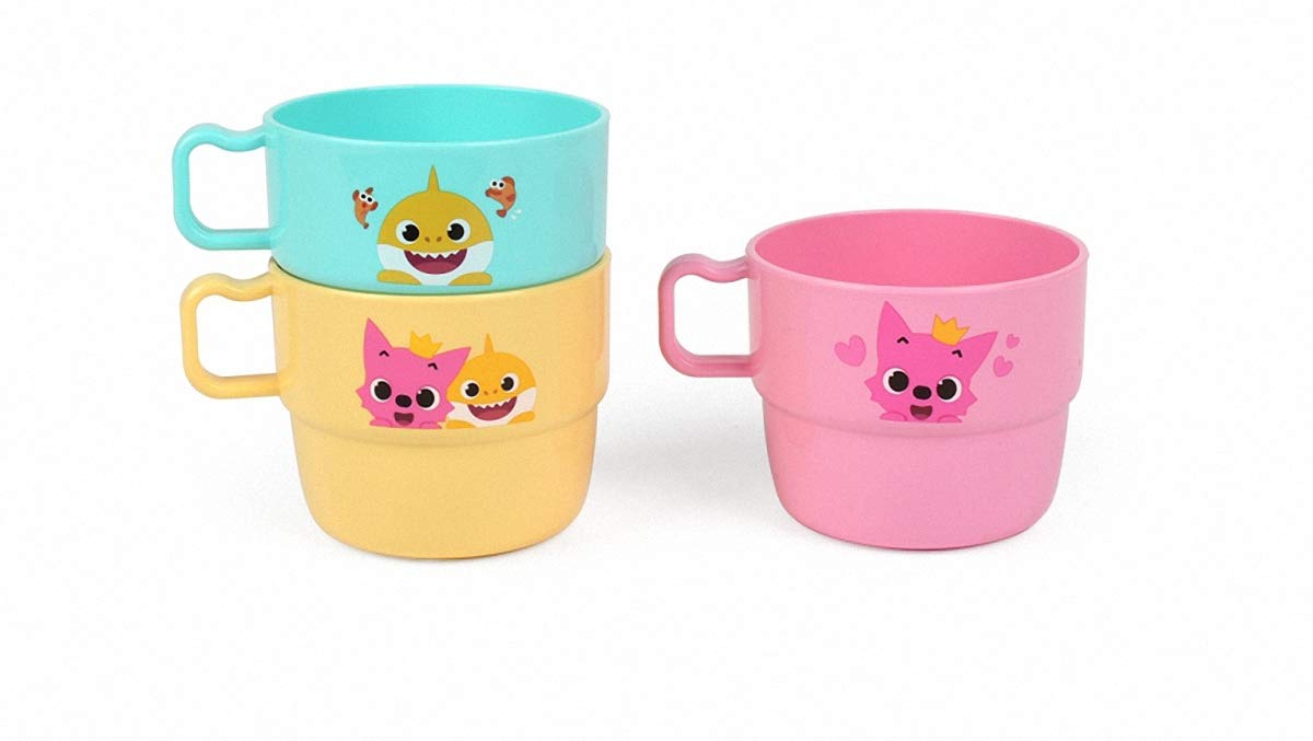 Pinkfong - Taza Baby Shark con asa, vasos de plástico familiares 3P (230 ml)