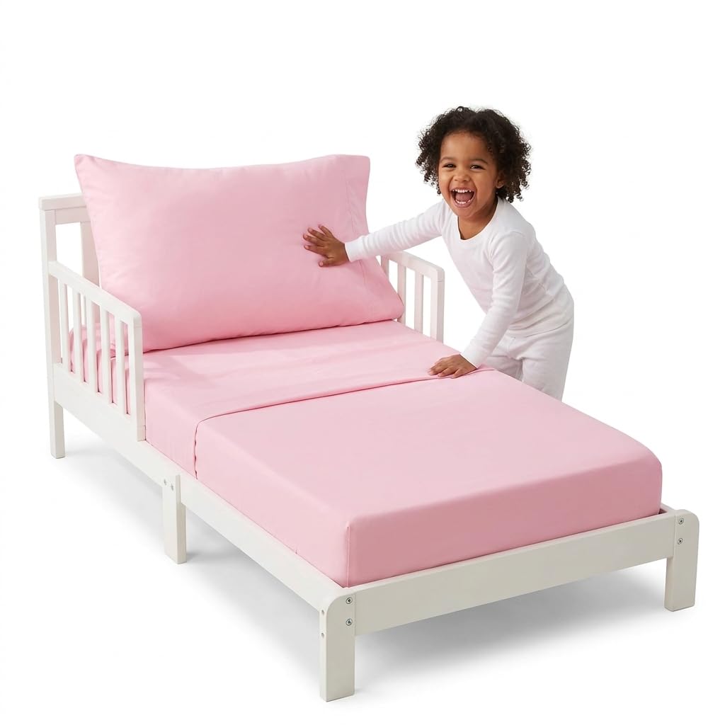 EVERYDAY KIDS - Juego de sábanas de 3 piezas para niños, ropa de cama de microfibra suave y transpirable, incluye una sábana encimera, una sábana bajera ajustable y una funda de almohada, color rosa