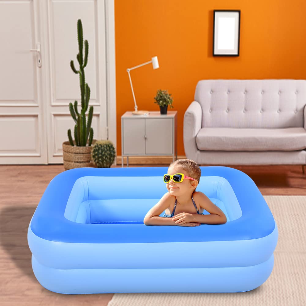 HIWENA Inflatable Kiddie Pool - Piscina para niños, 45" x 35" x 14", color azul