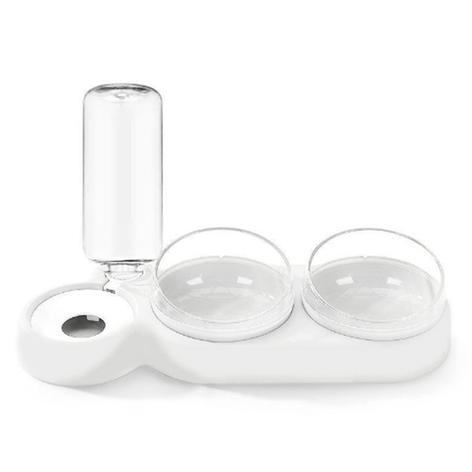 AMONIDA Plato Triple para Mascotas, Diseño Inclinable, Juego de Tazones de Agua para Mascotas, Protección de la Columna Cervical, Inodoro con Botella de Agua, Gato y Perro (Blanco)