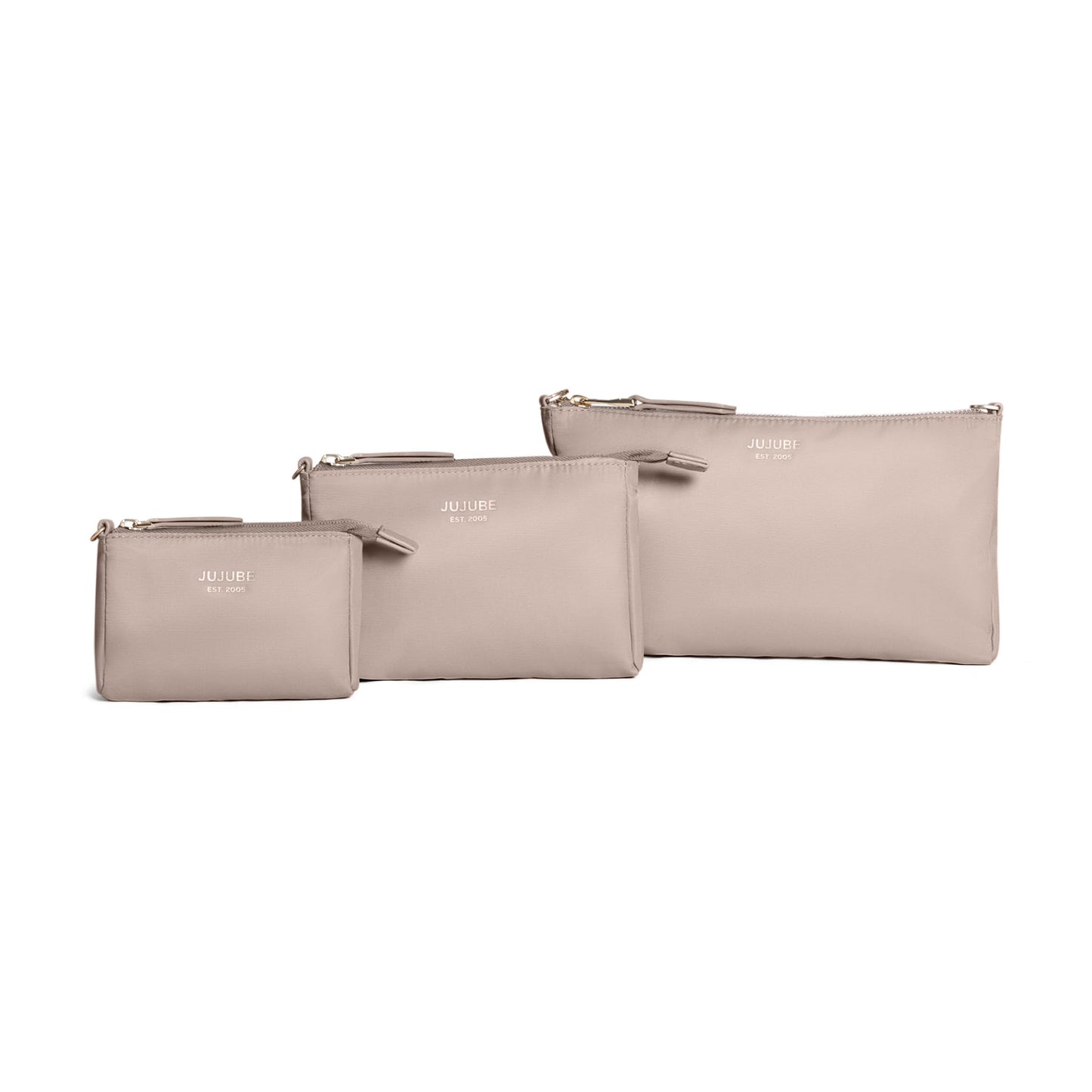 JuJuBe - Juego de bolsa de 3 piezas, bolsas organizadoras para pañales, bolso convertible a pequeño con correa cruzada, perfecto para viajes, bolsa de cosméticos o maquillaje, grande, mediano y