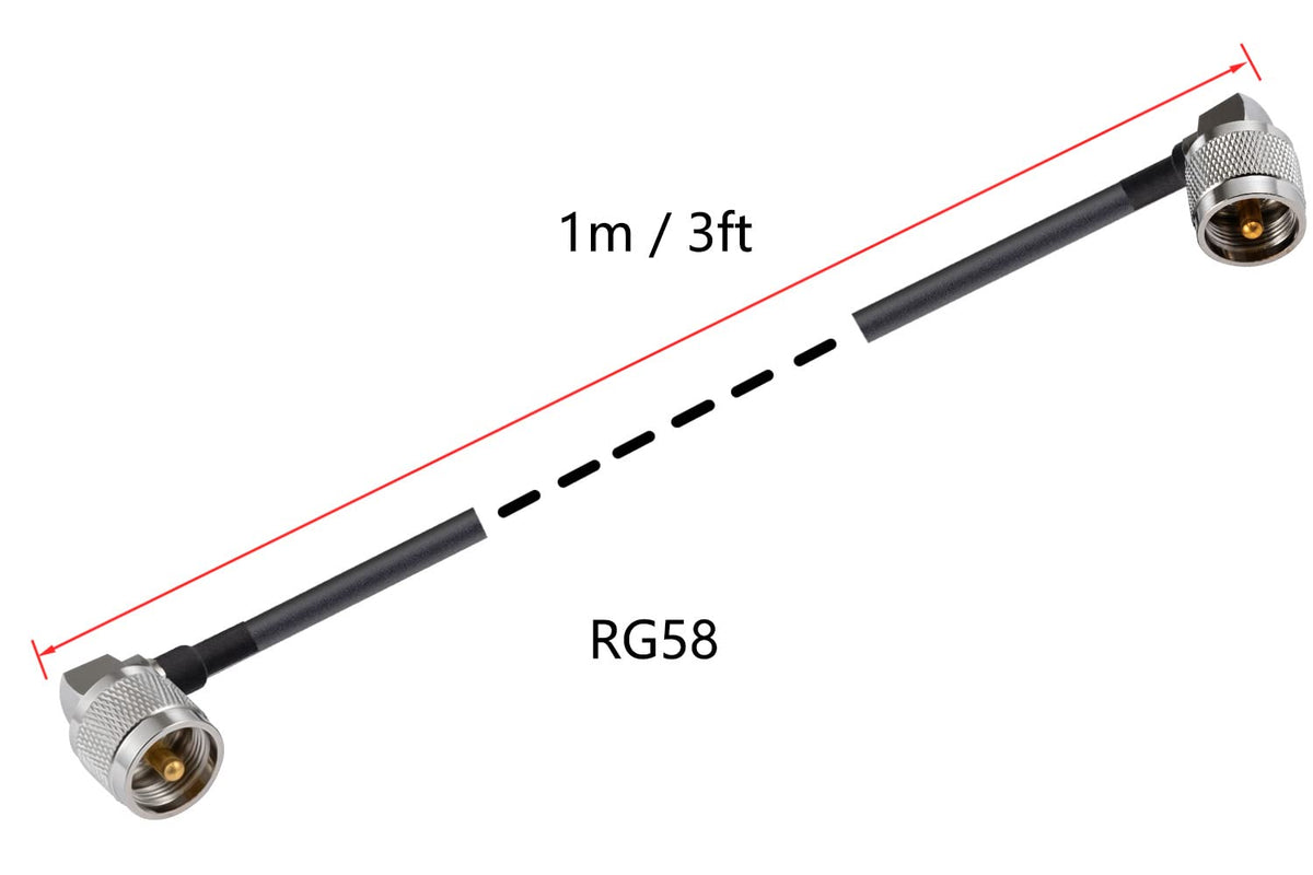 Cable Coaxial Digital POBADY PL 259 Negro Ángulo Recto Baja Pérdida para Walkie Talkie HAM y CB Radio 3FT/1M