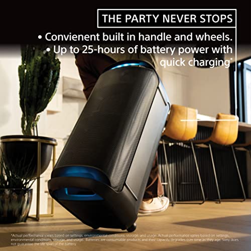 Sony SRS-XV800 X-Series Wireless Portable Bluetooth Karaoke Party Speaker IPX4 Splash-Resistant with 25 Hour-Battery, Built-in Handle and Wheels, Omnidirectional Sound, and Ambient Lights - New