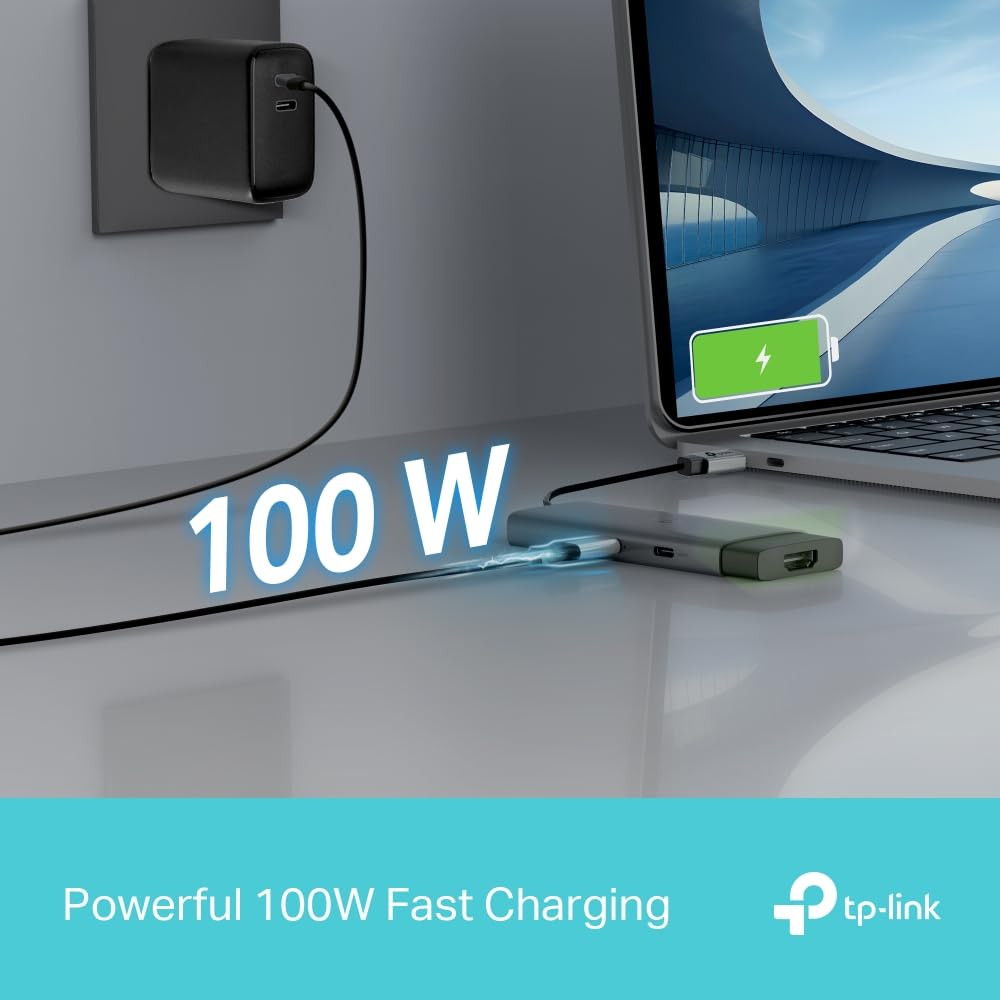 TP-Link Hub USB-C 5 en 1, HDMI 4K 60Hz, Carga Rápida PD 100W, Puertos USB-C 5Gbps y 2× USB-A, Plug & Play, Compatible con MacOS, Windows, Linux, iPadOS, iOS, Android, ChromeOS (UH5020C)
