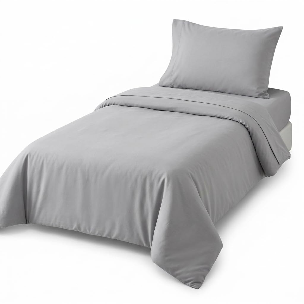 EVERYDAY KIDS - Juego de ropa de cama de 4 piezas para niños pequeños, incluye edredón, sábana encimera, sábana bajera y funda de almohada, color gris liso