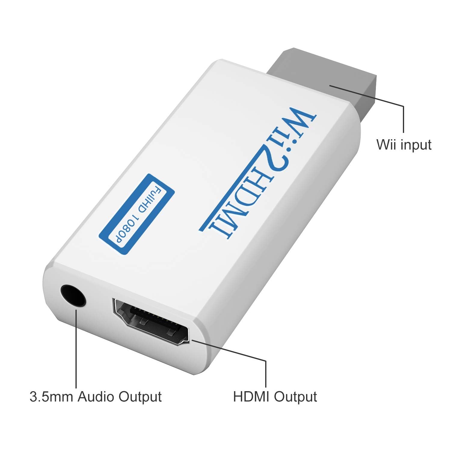 Convertidor Wii a HDMI, convertidor HDMI de audio de salida 1080P con conector de audio de 3,5 mm y salida HDMI, compatible con todos los modos de visualización Wii 720P NTSC