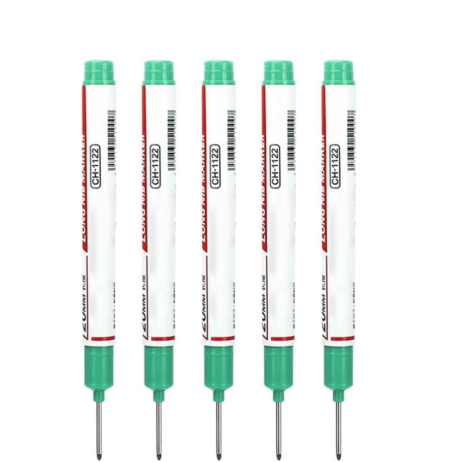 Marcador de Agujeros Profundos de 20 mm con Punta Larga, Tinta Permanente e Impermeable, Herramienta de Marcado para Carpintería y Baño (Verde)
