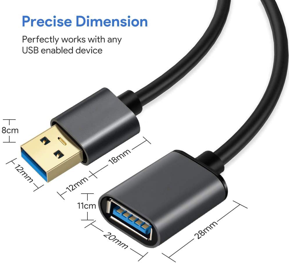 Cable Alargador USB 3.0 1.5M, Cable Extensor Tipo A Macho a Hembra para Conexión entre PC, TV y Periféricos como Impresora, Ratón, PS3, PS4, Nintendo Switch, Teclado, Hub, Pendrive, Xbox, VR Gafas