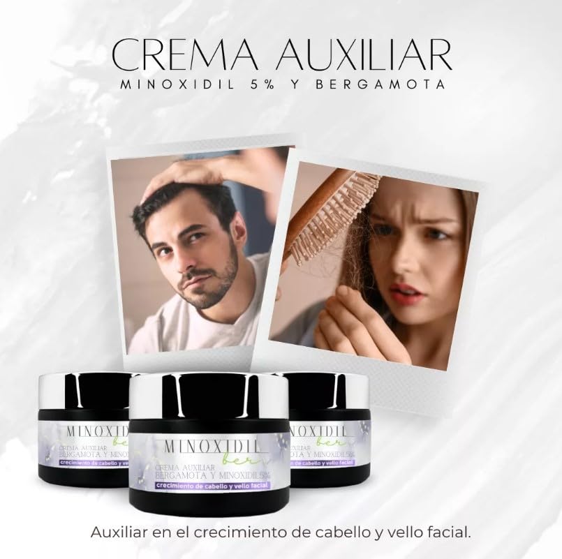 Set de Crema de Crecimiento de Barba y Cabello Auxiliar con Bergamota y Minoxidil 5%