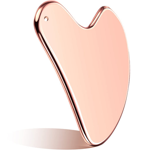 Herramienta Gua Sha de acero inoxidable para el cuidado de la piel, herramienta de masaje de belleza para el cuerpo y los ojos y el cuello con bolsa de viaje (oro rosa)