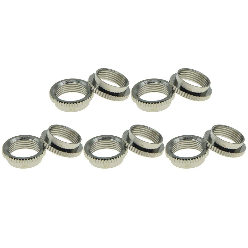 Dopro 10 tuercas de rosca fina moleteadas de 15/32 pulgadas de profundidad para interruptor de guitarra Les Paul con interruptores Switchcraft de níquel