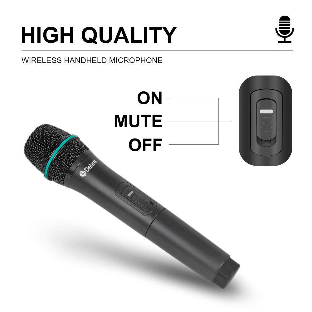 Debra Audio Pro UHF Sistema De Micrófono Inalámbrico De 4 Canales con Micrófonos Inalámbricos, Receptor De Metal, Ideal para La Fiesta De La Iglesia De Karaoke (with 4 Handheld (B))