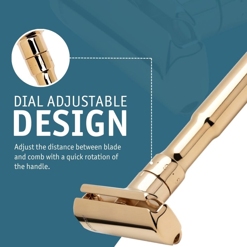 Merkur Futur - Cuchilla de afeitar ajustable de doble filo, MK-702003, Dorado (Gold Plated)